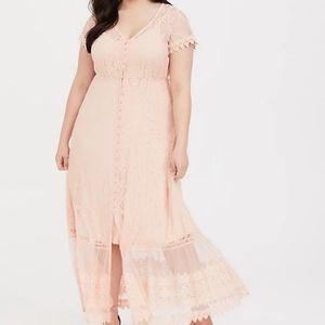 Peach Pink Lace Button Front Maxi Dress by Torrid, Size Large, NWT